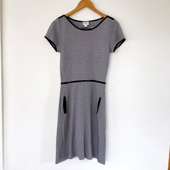Reiss Black & White Striped T-Shirt A-Line Dress, Size XS - Picture 1 of 4